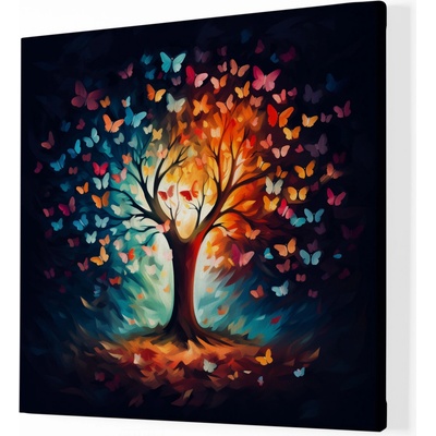 Obraz na plátně - Barevný motýlí strom života FeelHappy.cz Velikost obrazu (šířka x výška): 40 x 40 cm