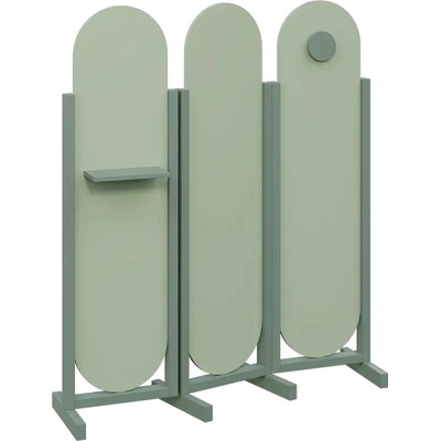 Atmosfere ROUND 416 dřevěný 3-dílný paraván mobilní výška 1600 mm rám industrial green výplň pistáciově zelená