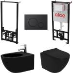 Alcadrain Комплект тоалетно казанче с вградена рамка Alca AM101/1120 и черен капак M678 плюс тоалетна чиния Rea Carlo с черен капак и биде с рамка (AM101/1120+M678+5902557334995+5902557355921+A105/1120)