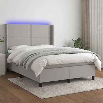 Petrashop 3138229 boxspring postel s matrací a LED světle šedá textil