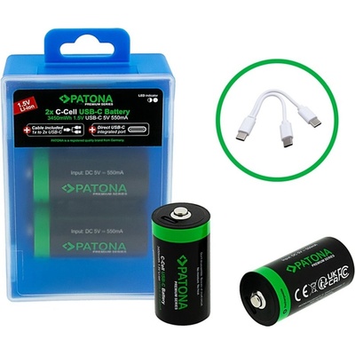 PATONA nabíjecí baterie LR14 (C) Li-lon 2300mAh 1,5V s USB-C nabíjením, 2ks v balení | Zboží Auto