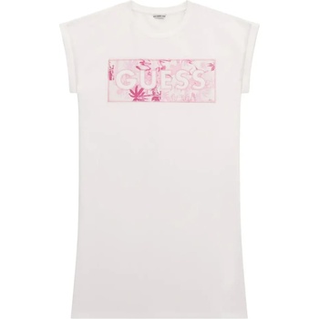 Guess Спортна ежедневна рокля в бяло за момиче с розов надпис Guess