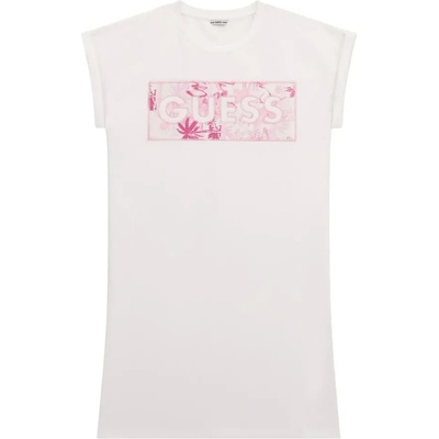 Guess Спортна ежедневна рокля в бяло за момиче с розов надпис Guess