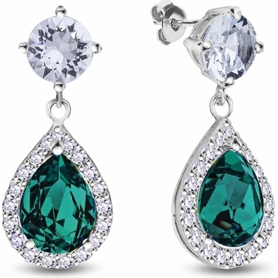 Spark Stříbrné náušnice visací s krystaly Swarovski Elements Briselle KCP4320EMC Emerald