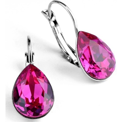 Swarovski Elements Pear stříbrné visací růžové slzičky kapky 31231.7 Fuchsia růžová tmavá fuchsiová