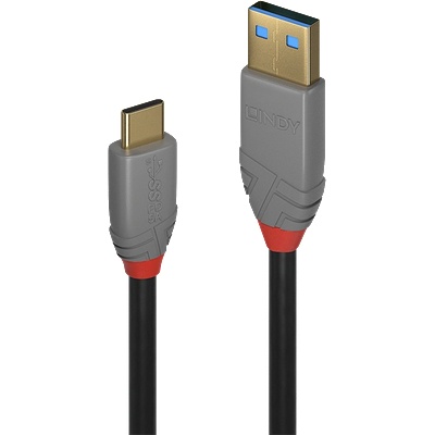 Lindy USB 3.2 Gen2 A - C кабел, 5 A, 10 Gbps, мъжки/мъжки, 0, 5 м, черен (36910)