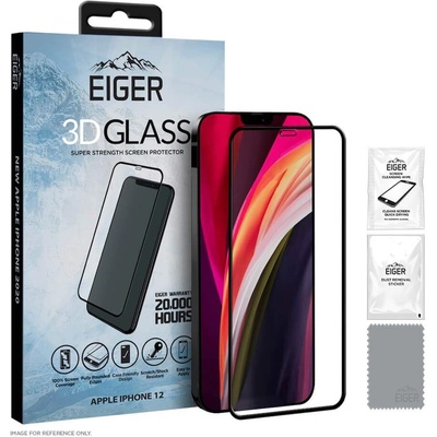 Eiger 3D Glass Full Screen Tempered Glass Screen Protector - калено стъклено защитно покритие с извити ръбове за целия дисплей на iPhone 12 mini (черен-прозрачен)