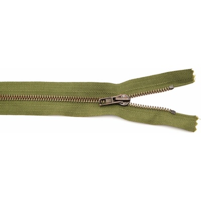 Jeansové zipsy starokovové č. 5 nedeliteľné - dĺžka 6 cm - 25 cm 18 cm khaki