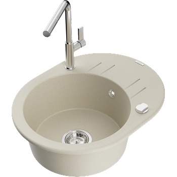 Mexen Kevin гранитна мивка с 1 камера, с отцедник и кухненски смесител Flora, бежов - 6517-69-670401-00 (6517-69-670401-00)