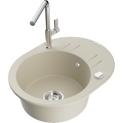 Mexen Kevin гранитна мивка с 1 камера, с отцедник и кухненски смесител Flora, бежов - 6517-69-670401-00 (6517-69-670401-00)