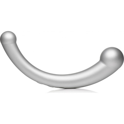 Master Series Vibra-Crescent Vibrating Silicone Dual Ended Dildo Silver
