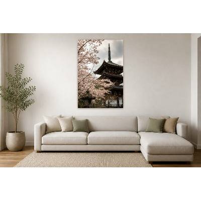 Obraz na plátně – Kvetoucí větve u věžové stavby 90 × 135 cm