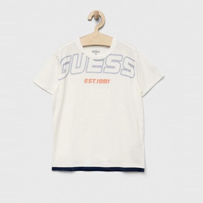 GUESS Бяла тениска с къс ръкав с контрастен надпис Guess