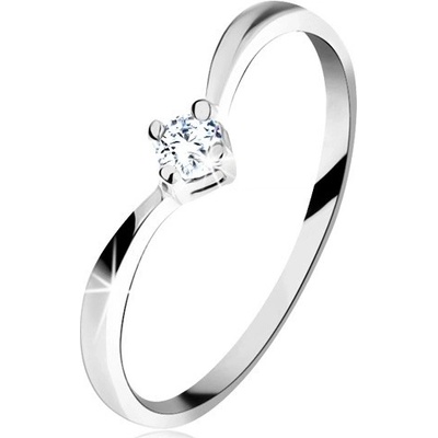 Šperky eshop zlatý prsten 585 lesklá zahnutá ramena blýskavý broušený diamant čiré BT503.13
