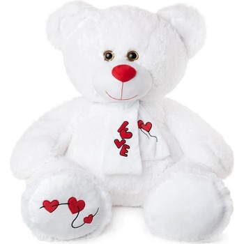 Плюш АМЕК Плюшено Мече в бяло с шал с надпис Любов Love