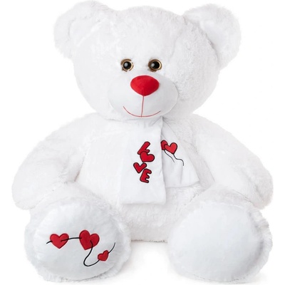 Плюш АМЕК Плюшено Мече в бяло с шал с надпис Любов Love