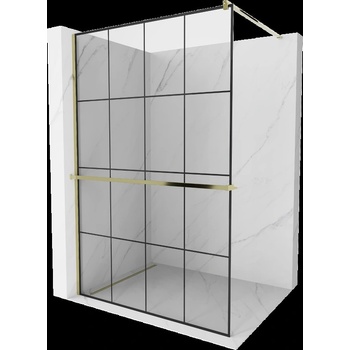 Mexen Kioto+ стена за душ с рафт Walk-in 140 x 200 см, черен модел, златен - 800-140-121-50-77 (800-140-121-50-77)