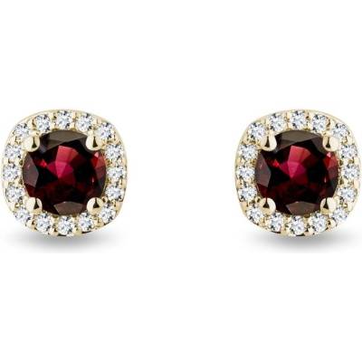 Klenota Halo s granáty a diamanty ve žlutém zlatě k0317273
