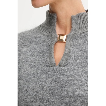 Simona Corsellini Вълнен пуловер Simona Corsellini дамски в сиво с ниско поло A24CPMGO10 (A24CPMGO10)