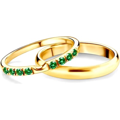 SAVICKI Сватбени халки The Journey: злато, смарагд, полукръгъл профил 2 мм и 3 мм