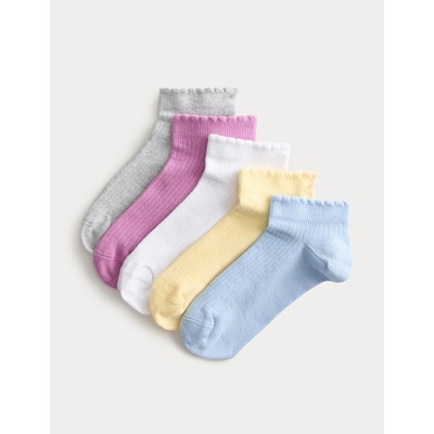 Marks & Spencer Ребристи къси чорапи Trainer Liners с високо съдържание на памук, 5 чифта (6 малко - 7 голямо) Marks & Spencer многоцветно Marks & Spencer | Mnogotsveten | Момичешки | 4-7