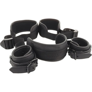Fetish Submissive Neck, Handcuffs & Leg Belt Vegan Leather
