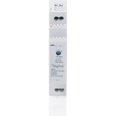 DIGITUS 5V / 2,4A / 12W Stupňovitý napájecí zdroj na DIN lištu (ultra tenký, třída II)