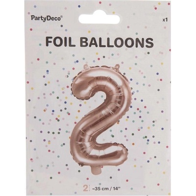 PartyDeco Balónek fóliový číslice 2 Rose Gold 35 cm