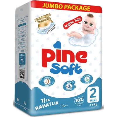 Pine Бебешки пелени Pine Soft - Mini 2, 102 броя (8699096964123)
