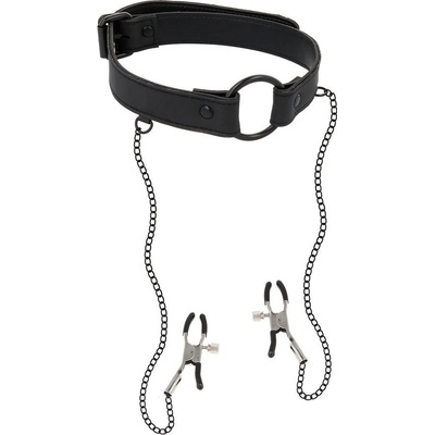 Fetish Submissive O Ring Gag & Nipple Clips Vegan Leather