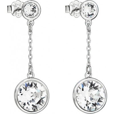 Evolution Group strieborné náušnice visiace s kryštálmi Swarovski biele okrúhle 31269.1