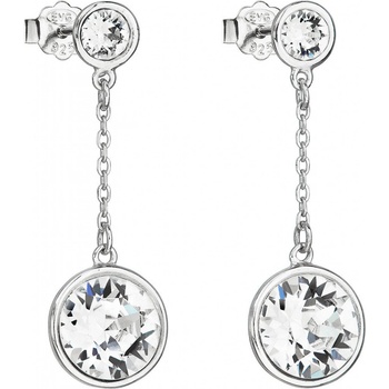 Evolution Group strieborné náušnice visiace s kryštálmi Swarovski biele okrúhle 31269.1