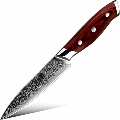 SaKuRo Víceúčelový kuchyňský nůž z damaškové oceli Red Pakka 12,7 cm
