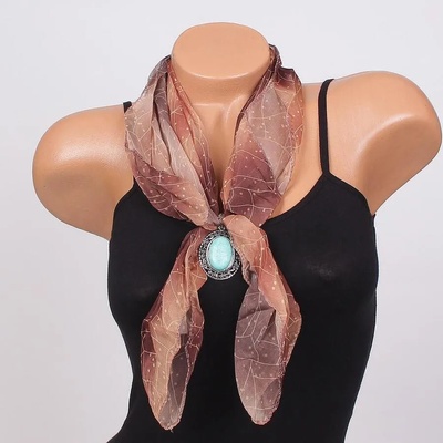 Стилно фишу в кафяво с тюркоазен камък