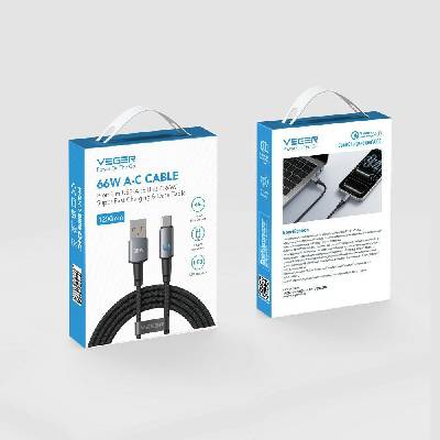 Veger AC1-ZSD s LED světelným indikátorem USB-A na Type-C PD 3A 66W 1,2m černý