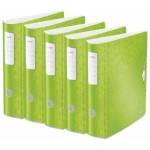 Leitz quality folder 180° Active WOW, pack of 5, A4, wide, rounded spine, 8.2 cm wide, elastic band closure, light polyfoam, plastic folder, WOW series, green, 11060054 - 11060054-5