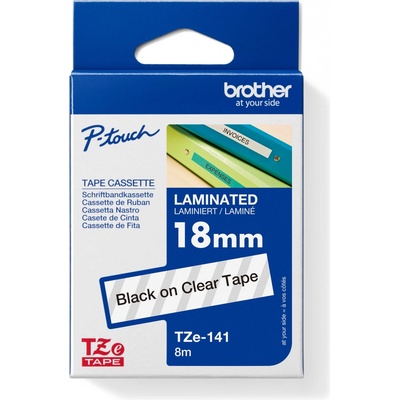 Brother TZ-141 / TZe-141, 18mm x 8m, čierna tlač / priehľadný podklad, originálná páska
