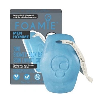 Foamie 3in1 Shower Body Bar For Men Seas The Day tuhá péče 3v1 s aktivním uhlím 90 g