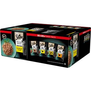 Sheba Delicacy Fine Flakes Poultry Flavours пакетчета 80x85g - пълноценна влажна храна за възрастни котки, в желе (парчета с: патица, пиле, домашни птици, пуйка)