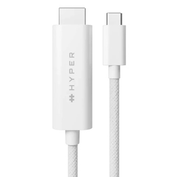 Hyper USB-C HDMI Hyper® видео кабел, 4K 60 Hz, USB-C към HDMI, дължина 2, 5 метра, бял (HD6007WHGL) (HD6007WHGL)