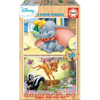 Educa Дървен пъзел EDUCA 18079 - 2 х 16 части - Disney Animals (EDU18079)