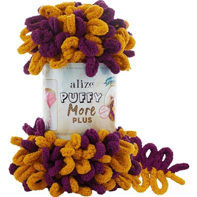 Alize příze Puffy More Plus 8004 vínová hořčicová