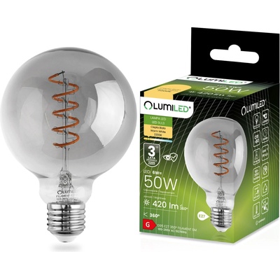 Lumiled LED žárovka dekorační E27 G95 6W = 50W 420lm 2200K Teplá bílá 360° Filament GLOBE Kouřová