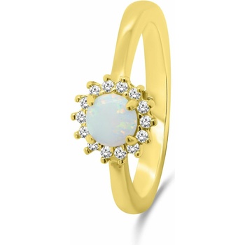 Brilio Silver pozlátený prsteň s opálom a zirkónmi RI056Y