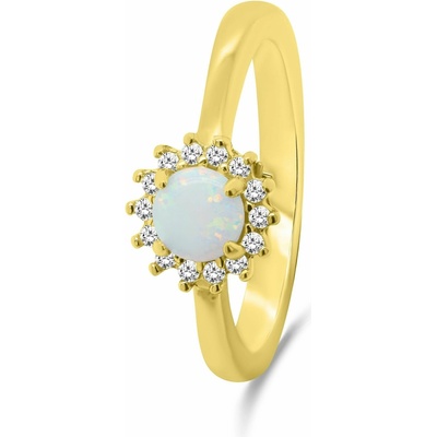Brilio Silver pozlátený prsteň s opálom a zirkónmi RI056Y