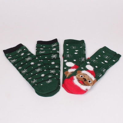 Комплект зелени термо чорапи с коледно кученце и снежинки