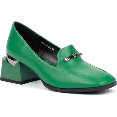 Зелени дамски обувки от еко кожа на широк ток
