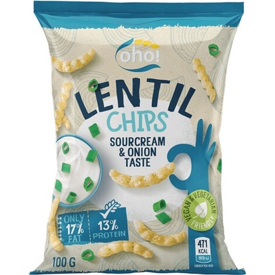 OHO Chipsy z červenej šošovice s príchuťou kyslá smotana a cibuľa 100 g
