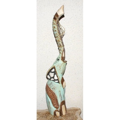Dřevěná soška SLON modrý 102 cm
