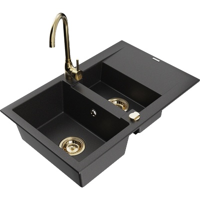 Mexen Gaspar гранитна мивка 1, 5 камери с отцедник и кухненски смесител Telma, черен - 6507-77-670200-50 (6507-77-670200-50)